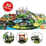 Dinosaur Toys Race Track with Dinosaur Play mat - 142 Pcs Race Car Track Sets Jurassic World Flexible Tracks Playset,2 Dinosaurs and Multiple Elements