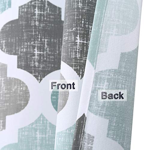 CAROMIO Fabric Shower Curtain 84 Inch Long, Geometric Quatrefoil Pattern Poly-Cotton Farmhouse Shower Curtain Extra Long, Aqua/Mint/Grey, 72x84 Inches