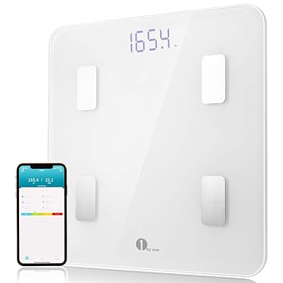 1byone Smart Body Fat Scale Body Composition Analyzer, Bathroom Digital Weight Scale with Smartphone App, Sync Data with Apple Health, Google Fit &amp; Fitbit APP - White