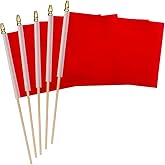 5 Pack Pure Solid Red Colour Small Mini Wood Hand Held Stick Flag,Suitable For Various Holiday Parties,World Cup,Color Decoration School Office Home Decoration.