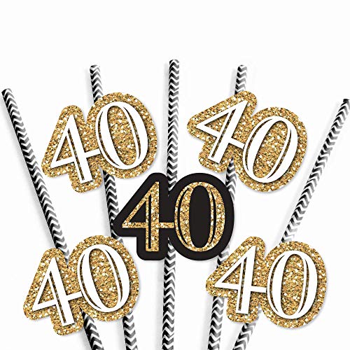 Adult-40th-Birthday-Gold-Paper-Straw-Decor-Birthday-Party-Striped-Decorative-Straws-Set-of-24