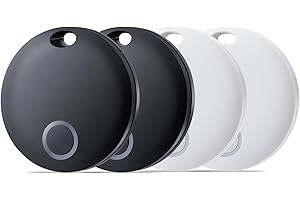 Reyke Smart Tag, Bluetooth Luggage Tracker. Works with Apple Find My (iOS Only), Item Locator for Key, Luggage, Backpack, Wallet, IP67 Waterproof, 4 Pack- Black+ White