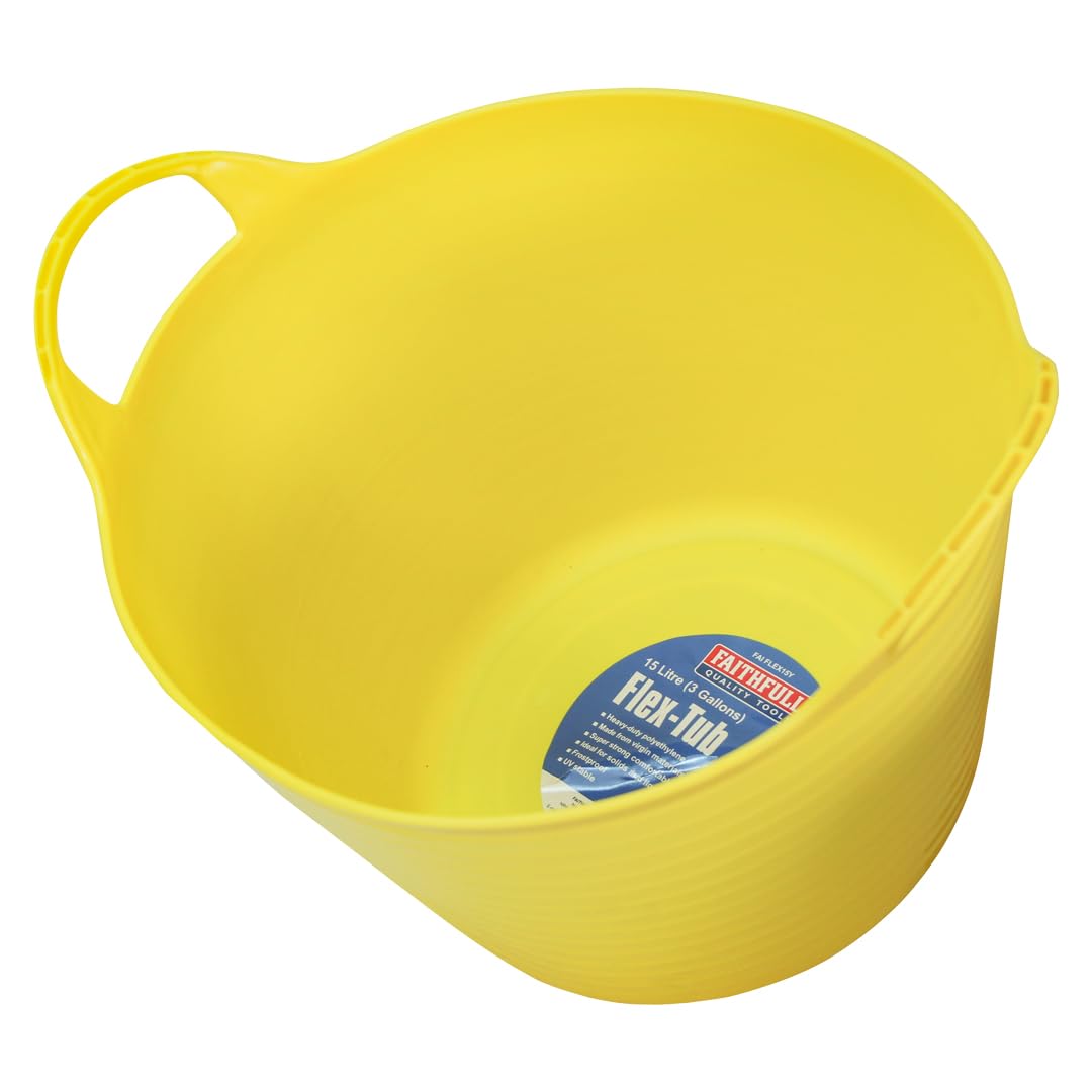 Faithfull Flex Tub – Multi-Purpose & Durable Flexible Bucket for Garden, DIY, Building & Farming - 15L (3gl), Yellow