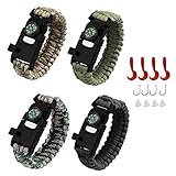 AMOSTING 4PCS Survival Bracelet, Multifunctional Adventure Outdoor Paracord Bracelet Flint Fire Starter,Compass, Whistle&Knife, Food Fishing GearScraper Hiking Camping Emergency