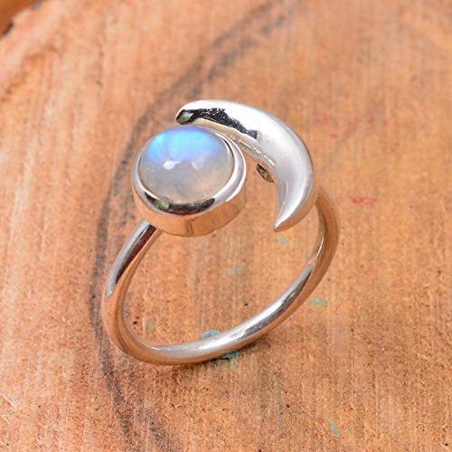 Amazon Com Moon Design 925 Sterling Silver Ring Rainbow Moonstone