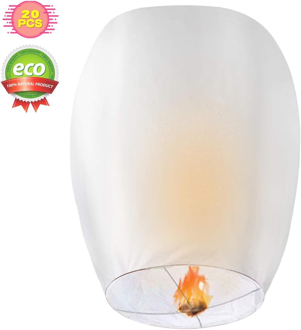 CAMTOA Paper Lanterns, 20 PCS Eco-Friendly Paper Lantern, 100% Biodegradable, Japanese Lantern for Wedding, Birthday Party, Christmas Wish, Memorial Ceremony (Transparent)