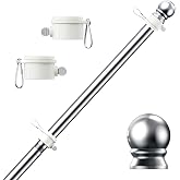 PHITRIC Flag Pole, Tangle Free Spinning Stainless Steel Rustproof Flagpole for 3x5 Sports Fan Outdoor Flags for Outside House (Silver, 5FT, Without Bracket)
