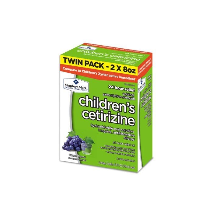 Member's Mark Children's Cetirizine Allergy Relief Oral Solution, Sugar-Free Grape Flavor (2 Bottles of 8 fl oz.)