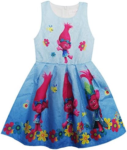 Trolls Little Girls Princess Dress Cartoon Party Dress cosplay clothes