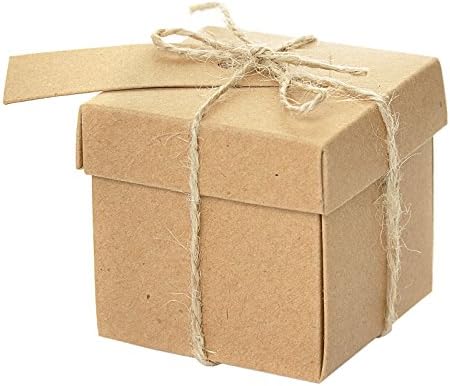 Vsolucky 50pcs Wedding Favors Candy Boxes with Lid 2 x 2 x 2 Inch, Rustic Kraft Brown Square Cardboard Jewelry Gifts Box for Vintage Bridal Shower Party Birthday Baby Shower Decoration