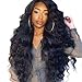 Long Curly Wigs Lace Front for Women Girls, Iuhan Black Brazilian Remy Human Hair Body Wave Lace Front Long Human Hair Wigs (Black)