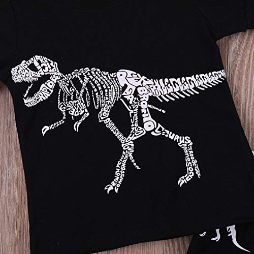 Hot Sale! Toddler Kids Baby Boys Dinosaur Pajamas Cartoon Print T Shirt Tops Shorts Outfits Set (Black, 2T)
