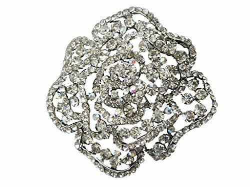 Large Vintage Style Crystal Rose Pin Brooch Wedding Bridal