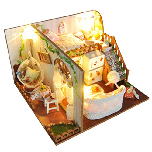 Redvive Top 3D Wooden DIY Miniature House Furniture LED House Puzzle Decorate Creative Gifts - Thumbnail 2