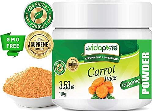 Carrot Powder Organic Freeze-Dried, Pure Natural RAW Gluten-Free, Non-GMO. Natural Booster, Superfood Powder for Smoothie, Beverages. 3.53 oz – 100 gr. by myVidaPure