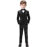 Boys Formal Suits 5 Pieces Slim Fit Toddler Tuxedo with Adjustable Waist | Jacket Vest and Pants with Shirt and Bowtie,Soft Breathable,Boys Wedding Ring Bearer Outfits,Kids Homecoming Suits Size 2T-20