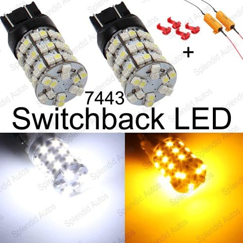 Splendid Autos 7443 7444 Switchback LED Bulbs 60-SMD For Blinker Turn Signal + Resistors (2 Pieces)