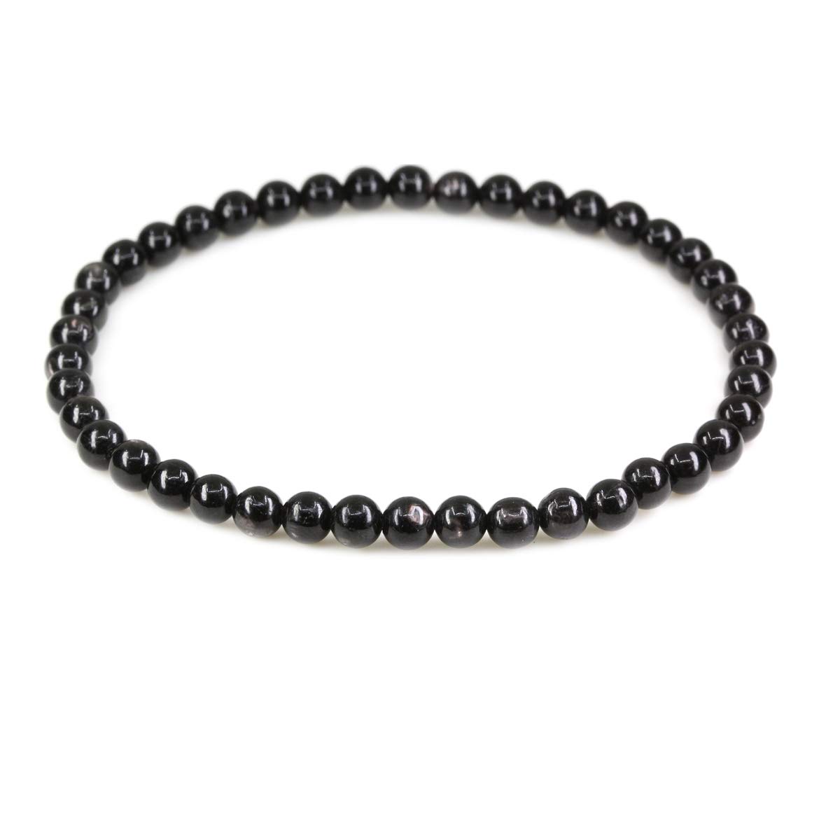 CHENYUE Natural Black Hypersthene 4mm Round Beads Stretch Bracelet 7" Unisex
