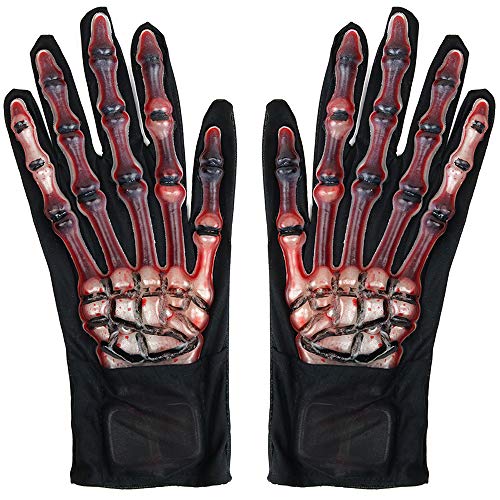 Skeleteen Blood Zombie Skeleton Gloves Skeleton Hands With Realistic Blood Costume Accessories