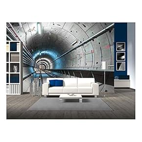 Underground Tunnel with Blue Lights Angle Shot - Removable Wall Mural | Self-Adhesive Large Wallpaper - 66x96 inches