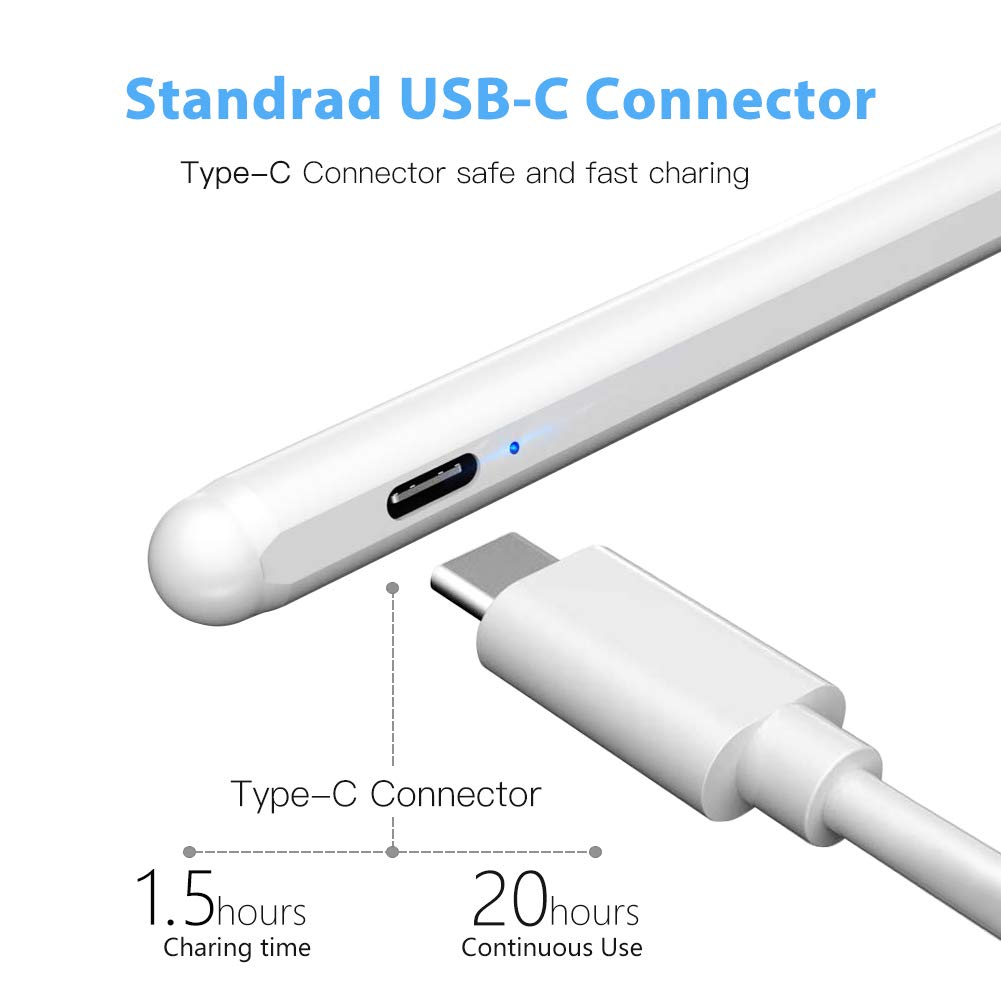 Elekpopu Stylus Stift mit Palm Rejection für Apple iPad 2018 & 2019 iPad Air 3 Mini 5 iPad Pro 11/12.9, 1.0 mm Feine Spitze, Hochpräziser iPad-Bleistift zum Zeichnen und Schreiben (Weiß)