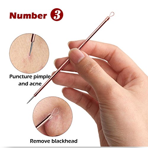 Veepola Luxury Rose Gold Stainless Double-Head Facial Acne Spot Pimple Remover Extractor Tool Comedone Remover Set - Thumbnail 7