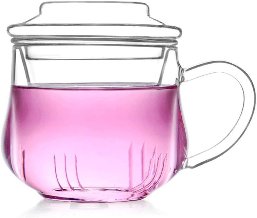 QMFIVE Glass Tea Infuser Cup with Glass tea strainer and glass lid-10.5oz/300 ml,Borosilicate Glass, Durable Heat Resistant Hot Drink for Loose Leaf Tea Herbs Herbal Detox Dishwasher Safe