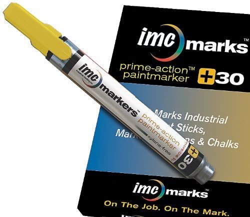 IMC Marks Prime-Action Xylene-Free Permanent Paint Marker +30, 1/8" Bullet Tip, 3/16" Chisel Tip, Yellow (Pack of 12)