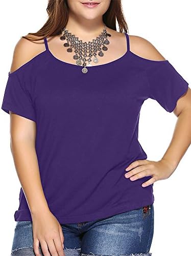 Allegrace Women Plus Size Off Shoulder Spaghetti Strap T Shirt Casual Tee Top