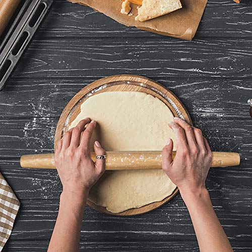 Koulang Wood French Rolling Pin - 15 Inch Rolling Pins for Baking Tapered Nonstick Pizza Dough Roller No Handles Wooden Fondant Roller with Design for Kitchen Baker Holiday Gifts