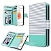 ULAK Flip Wallet Case for iPhone SE/5S/5, Fashion PU Leather Magnet Wallet Flip Case Cover with Built-in Credit Card/ID Card Slots for 5s 5G 5 SE (Minimal Stripe Mint)