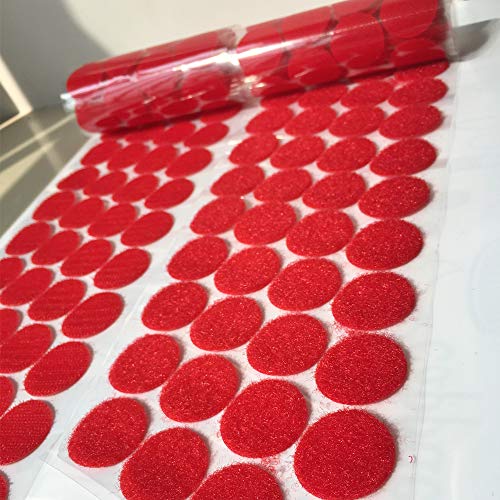 100 Pcs Hook Loop Fastener Dots Sticks Tape 1 inch Diameter Self-Adhesive Sticky Back Nylon Coins Waterproof for Classroom Office School Teachers Kids Hanging Picture Frames (Red)