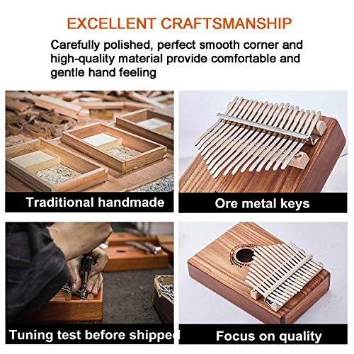 Kalimba Thumb Piano 17 Keys Acacia KOA Wood Musical Instrument Toy with Portable Carry Bag Tuning Hammer Instruction Book Cloth Mbira Hand Finger Piano for Beginner Kids Children Adults Music Lover