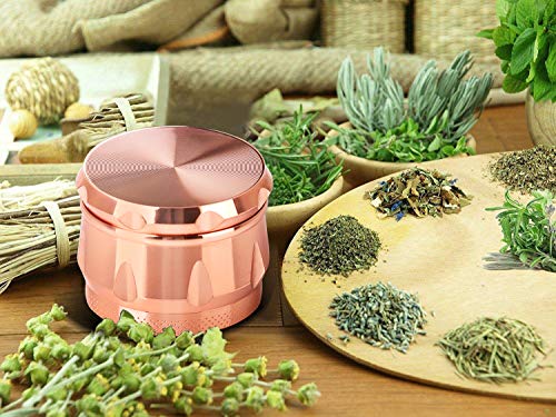 iRainy G2 Spice Herb Grinder 1.6 Inch 4 Pieces with Pollen Catcher, Metal Blue (Rose Gold)