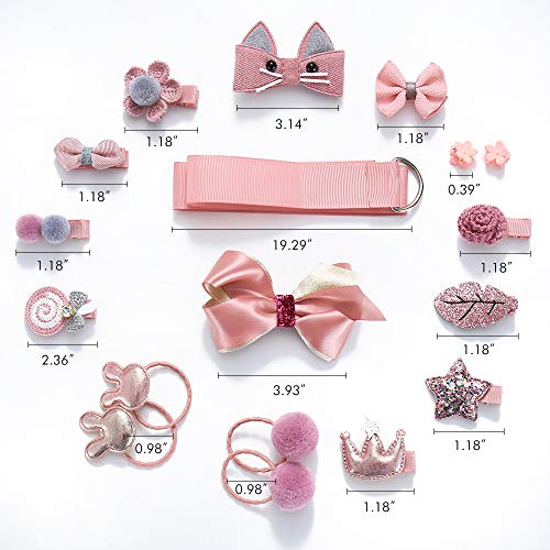 Baby Girls Hair Accesseries Set - 18 pcs Clips Hair Tie Claw Clip Bows Barrettes Hairpins Set with Hanger Ropes Holder Boutique Gift Box for Girl Teens Kids Babies Toddlers - Thumbnail 2