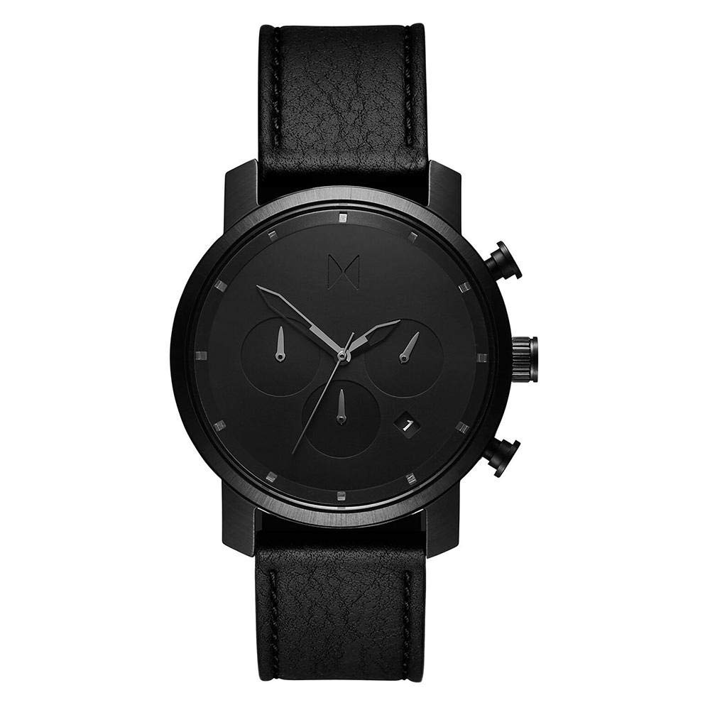 MVMT Mens Analogue Quartz Watch with Leather Calfskin Strap D-MC02-BLBL Black