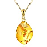 DOLPHERS 925 Sterling Silver Baltic Amber Pendant Necklace for Women, Amber Jewelry Gifts for Mother Wife Lover Birthday Anniversary