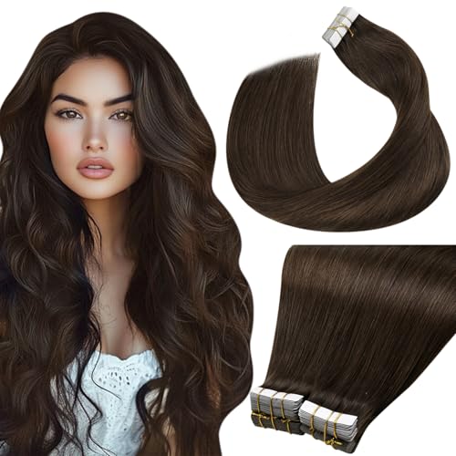 Laavoo Echthaar Extensions Tape In Dunkelbraun Extensions Echthaar Tape 40Cm Invisible Tape Extensions Echthaar Braun Remy Haarverlängerung Echthaar Tape In Hair Extensions Braun 80G 40Pcs #2