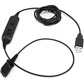 VT QD to USB Adapter Cable Compatible with 4-Pin Plantronic-Poly QD Headset with a Quick Disconnect with Volume Control and Mute Microphone/Speaker (PLT-QD-USB(02))