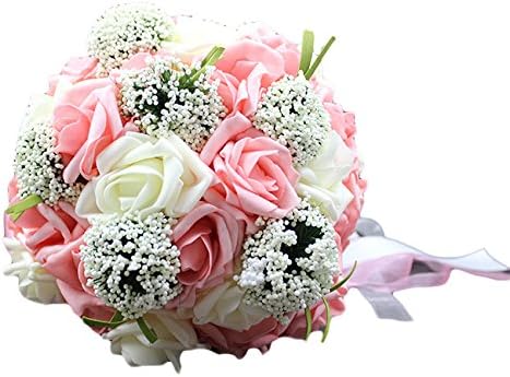 Favors Dress Silk Rose Bride Holding Flowers Wedding Bouquet Artifical Ribbon Pink