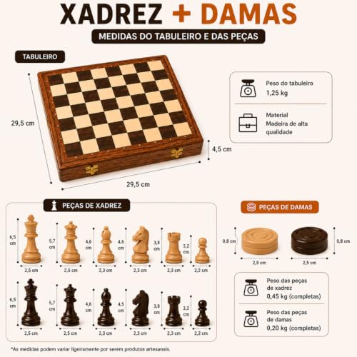 Jogo de Xadrez e Damas 29cm Magnético em Madeira Dobrável [VALUANCE] | Luxo, Profissional