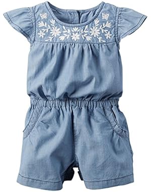 Baby Girls Embroidered Chambray Romper