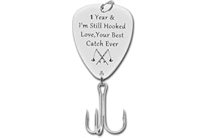 DABIHU Anniversary Hook Gift for Him Her 1 Year & I'm Still Hooked Fishing Lure Gifts Fisherman Gifts for Husband Boyfriend First Year Gift Wedding 1st Year Anniversary Hook Valentine's Day Birthday Gift