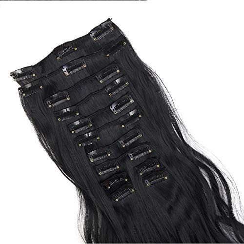 12Pcs 22 Clips Clip in on Hair Extensions Curly Straight Synthetic Hair Thick Hairpiece - Thumbnail 3