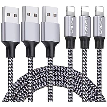 iPhone Charger, YUNSONG 3Pack 6FT Nylon Braided Lightning Cable Charging Cord USB Cable Compatible with iPhone Xs MAX XR X 8 7 6S 6 Plus SE 5S 5C 5, iPad, iPod