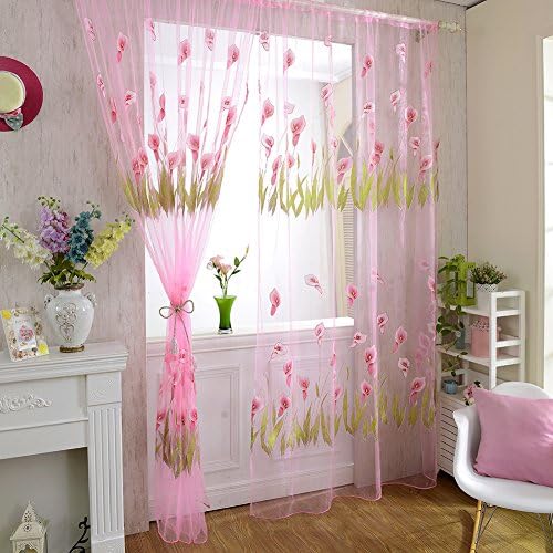 LADEY Taro Flower Offset Solid Sheer Window Curtains Grommet Voile Panels for Bedroom (One Pair,"39.37"×“78.74")