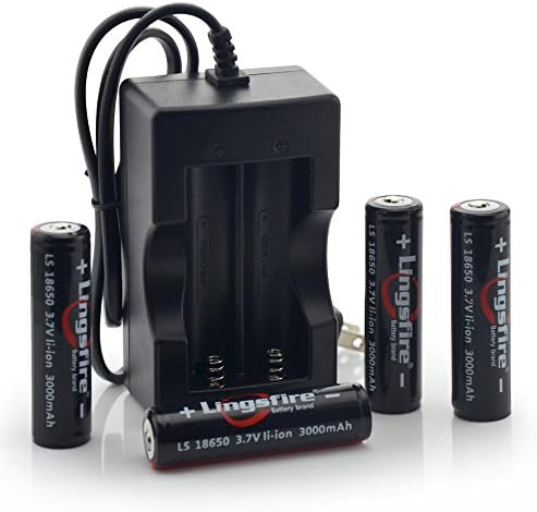 LingsFire® 4Pcs 3.7V 18650 3000mAh Protected Li-ion Rechargeable Battery for LED light Headlight Flashlight Torch and 18650 Double-channel Charger