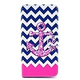 iPhone 6 Plus Case, [ Anchor Design ] JCmax Flip PU Leather Wallet Case with Stand Function and Card Slots for Apple iPhone 6 Plus (5.5 inch)-Bouns with ONE Screen Flim and ONE Responsive Stylus Pen - Blue