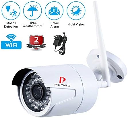 Pripaso Wireless WIFI Security Camera, 720P HD Home Security Surveillance Camera with Motion Detection Alarm, Outdoor Bullet IP Camera