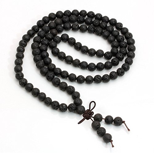 MILAKOO 8mm Natural Lava Rock Stone 108 Buddhist Prayer Beads Tibetan Mala Bracelet Necklace...